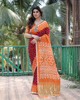 Adorable Bandhej Silk Saree Orange With Red Color Saree